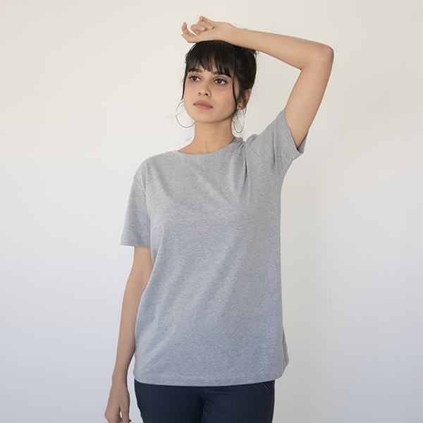 Grey Melange Plain T-Shirt For Women