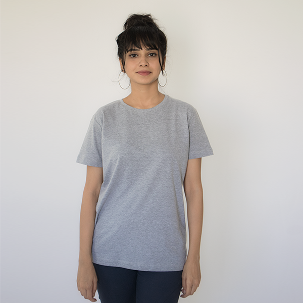Grey Melange Plain T-Shirt For Women