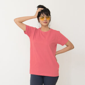 Salmon Pink-Mint Green plain t-shirt combo Female