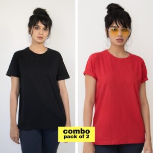 Red-Black plain t-shirt combo Female