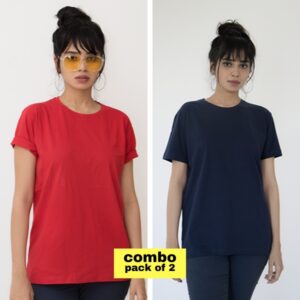 navy-red plain t-shirt combo Female