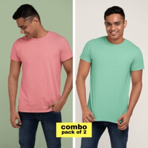 Salmon Pink-Mint Green plain t-shirt combo