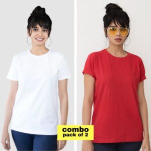 white-red plain t-shirt combo Female